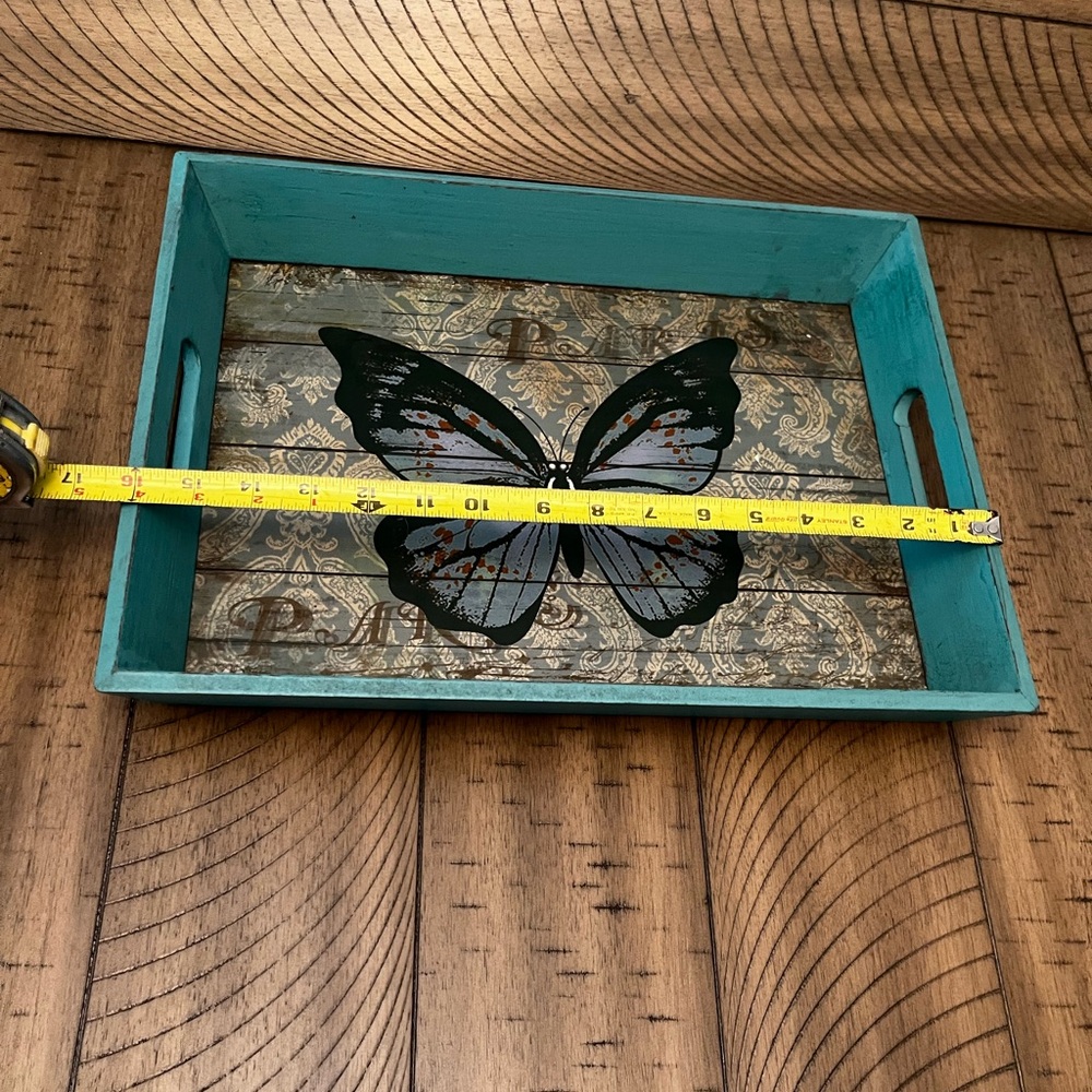 NWOT.  Teal Butterfly Decorative Wood Tray